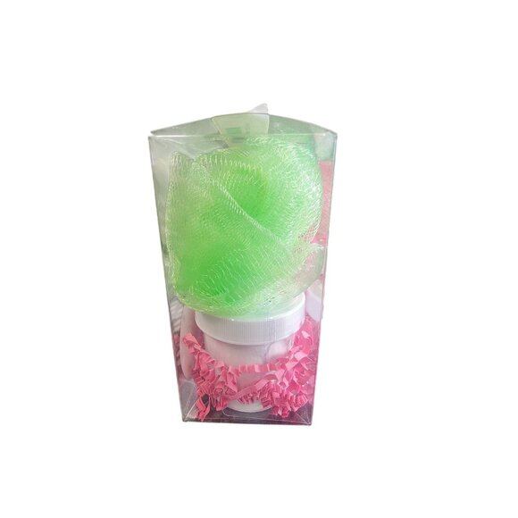 Sugar Scrub Cucumber Splash 3 Oz Gift Set With Green Bath Pouf - Picture 2 of 4